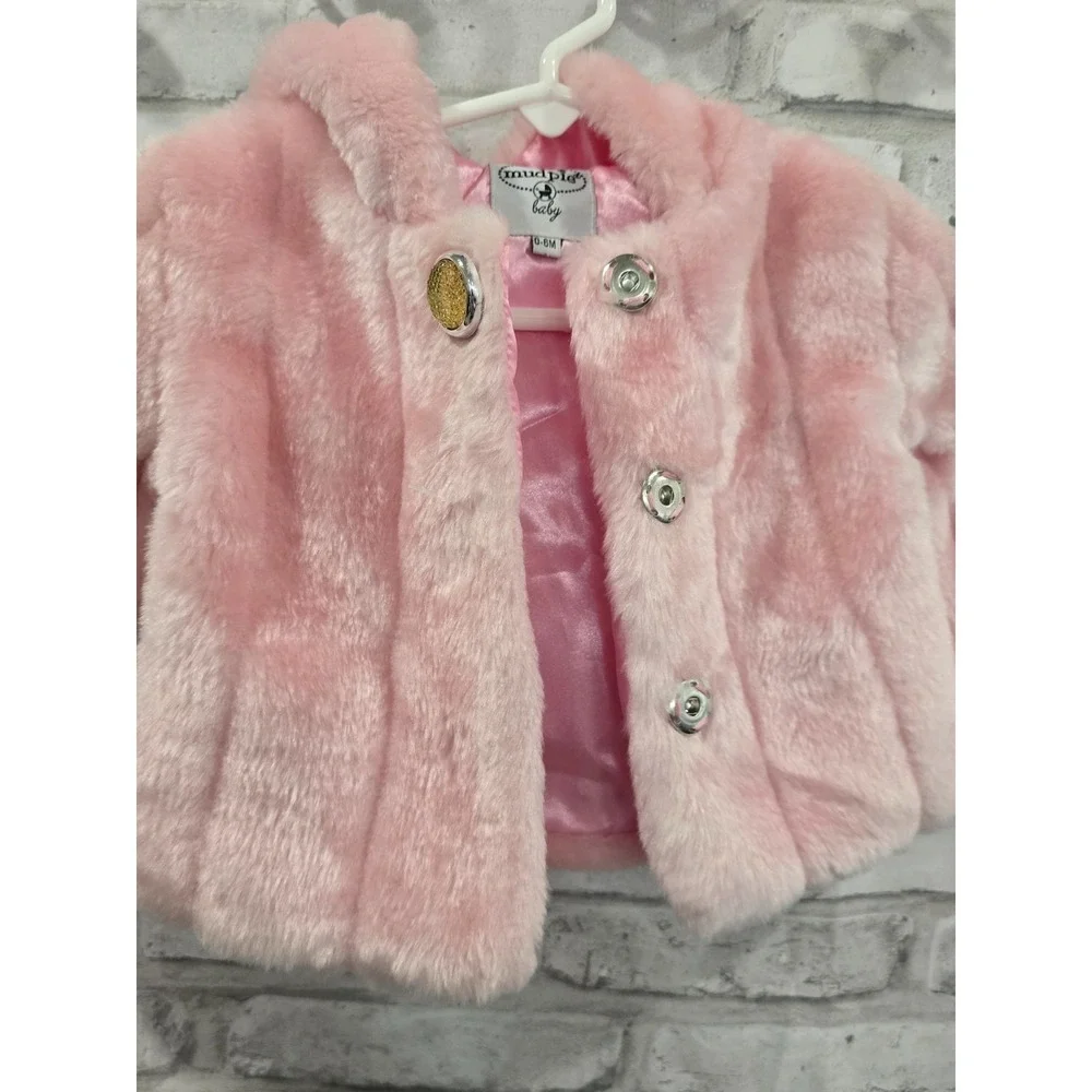 Mud Pie 0-6M Baby Girl Outerwear Toddler Winter Warm Faux Fur Hooded Coat Jacket